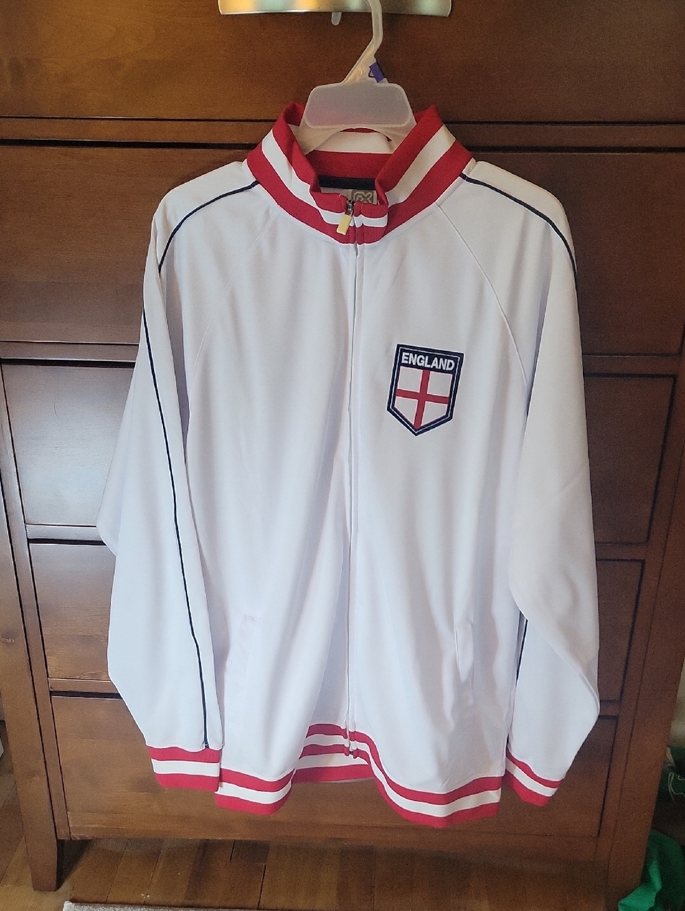 England Crest White Track Jacket with Red Trim